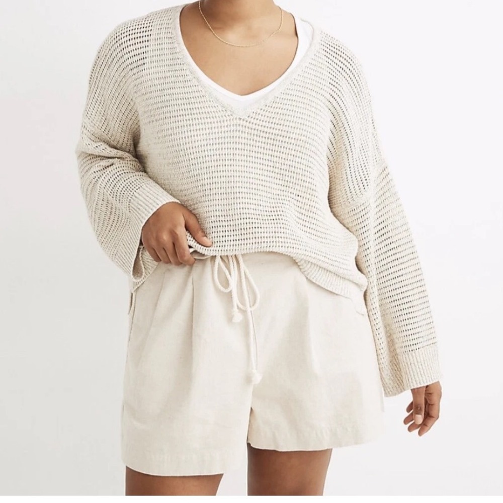 Madewell Womens Beige V Neck Knit‎ Pullover Sweater Size M speckled